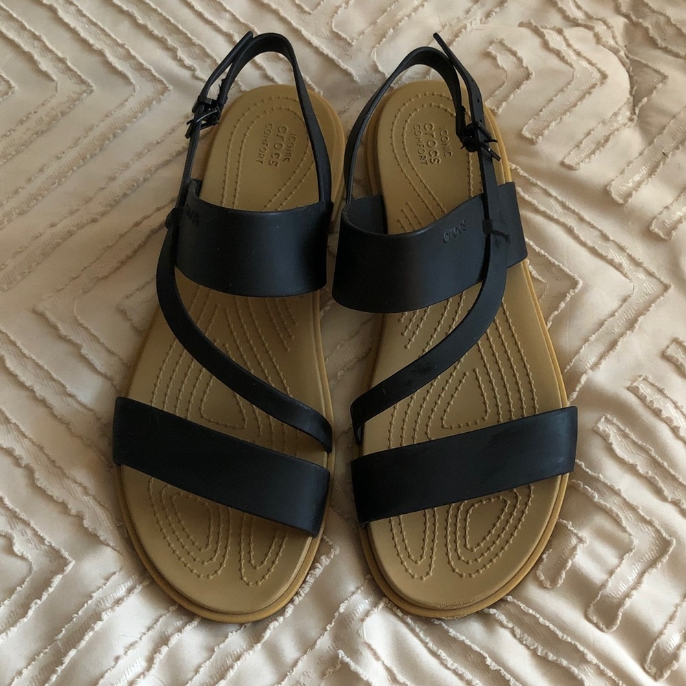 CROCS Black and Tan Sandals